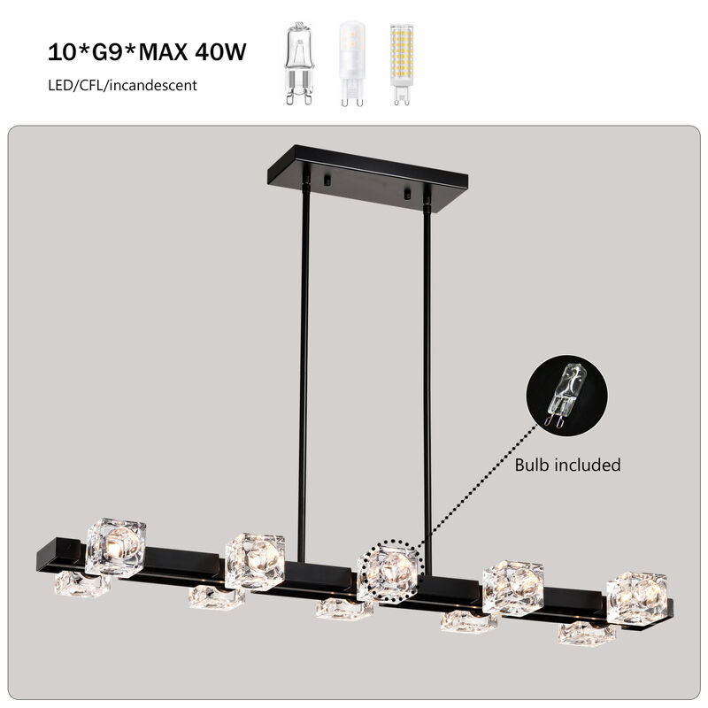 ELEMENT ACE Rectangle Chandelier Dining Room Light Fixture Modern Crystal Hanging Lighting Linear Pendant for Home Kitchen Living Room image number 5