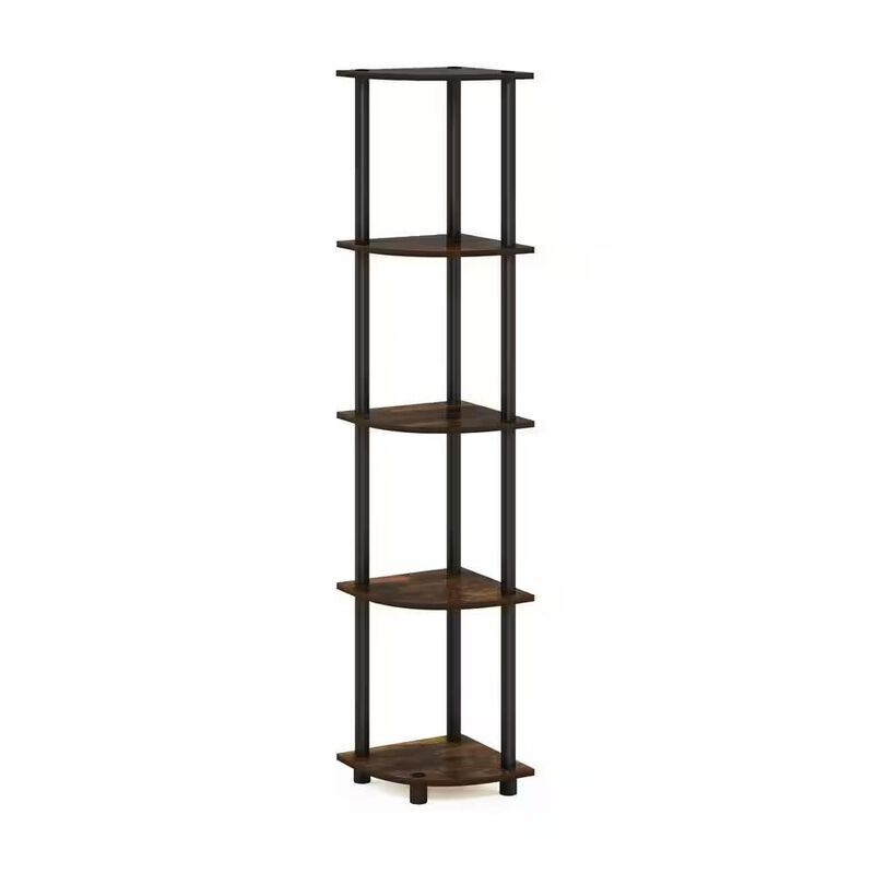 Hivvago 5-Shelf Modern Corner Bookcase in Black Brown Wood Finish