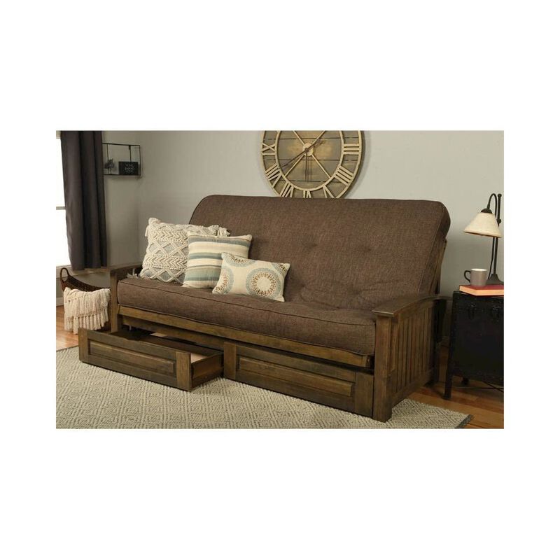 Washington Queen Frame-Rustic Walnut Finish-Linen Cocoa Mattress-Storage Drawers image number 1
