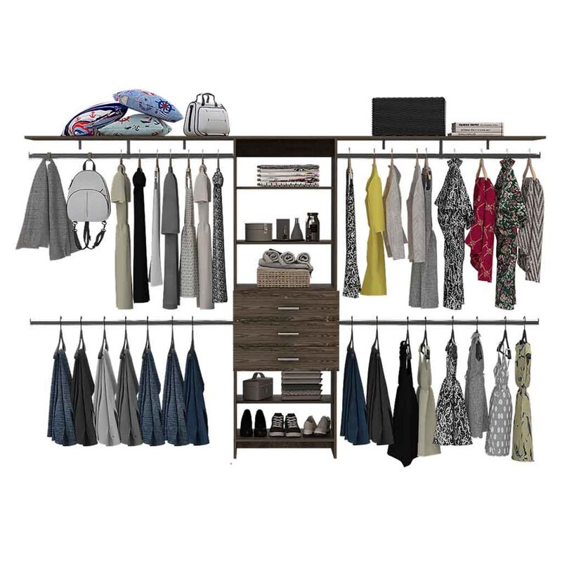 Streamdale Dark Walnut Closet System 5 Shelves, 4 Rods, 3 Drawers image number 4