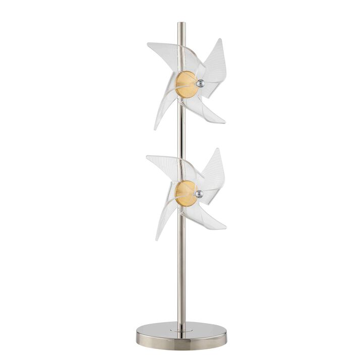 29 Inch Table Lamp, LED Pinwheel Shades, Metal, Acrylic, Sand Chrome 
 - Benzara