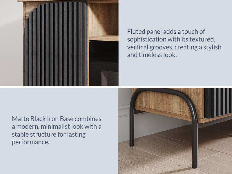 BELLEZE 68 Inch Fluted TV Stands with 36" Electric Fireplace, Modern Fluted Entertainment Center with Open Storage Shelves& Cabinets, Media Console TV Cabinet For Living Room Bedroom (Camel)