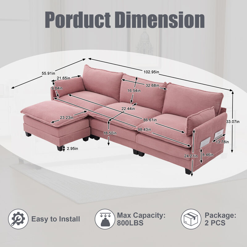 Merax Oversized Modular Sectional Sofa with Movable Ottoman image number 5
