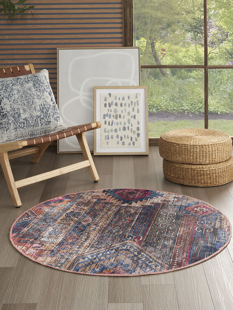 Machine Washable Series 1 SR106 Multicolor 4' x Round Rug