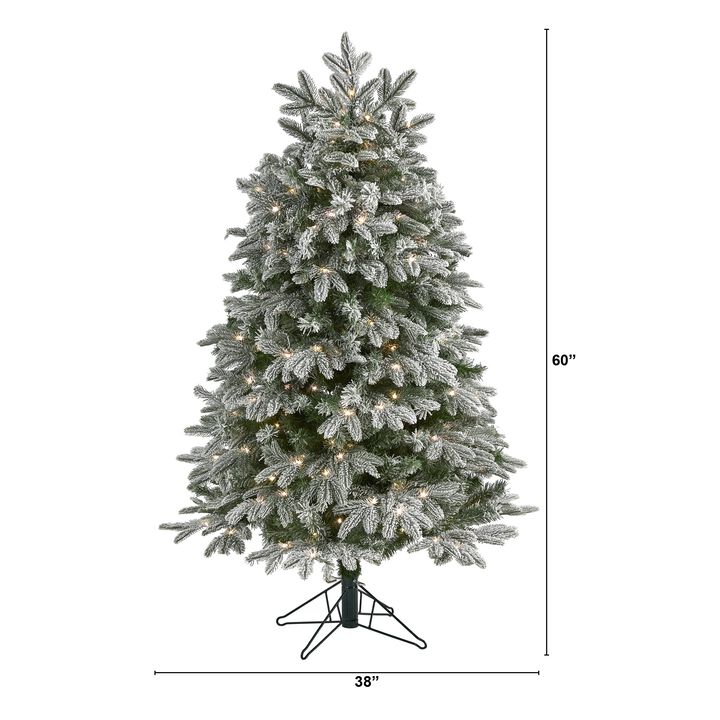 HomPlanti 5 Feet Flocked Colorado Mountain Fir Artificial Christmas Tree with 300 Warm White Microdot (Multifunction) LED Lights with Instant Connect Technology and 511 Bendable Branches