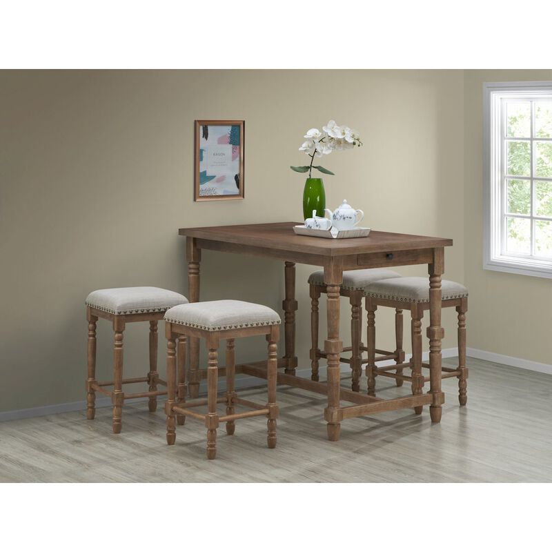 Carolina Chair & Table Brittany Bar Table with 4 Counter Stools - Vintage Walnut