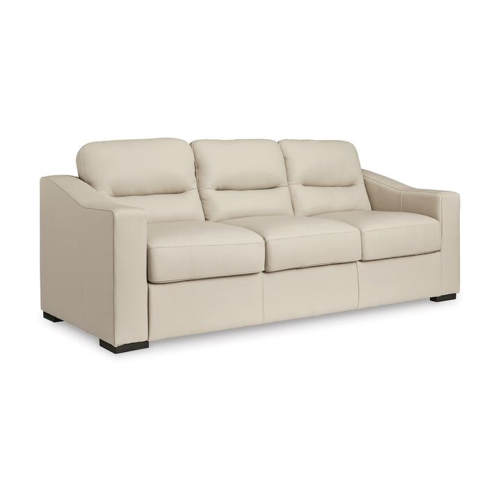 Rove Sofa, 93 Inch, Plush Cushioned Cream Real and Faux Leather Seats - Benzara
