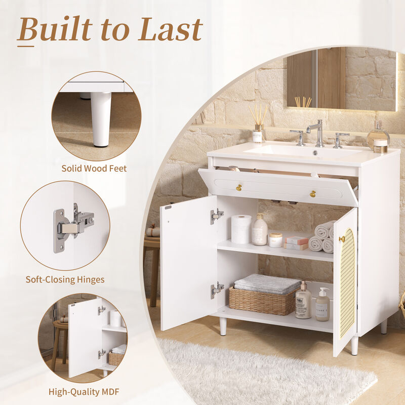 30" Bathroom Vanity with Sink, Storage Cabinet, Adjustable Shelf and Drawer image number 6
