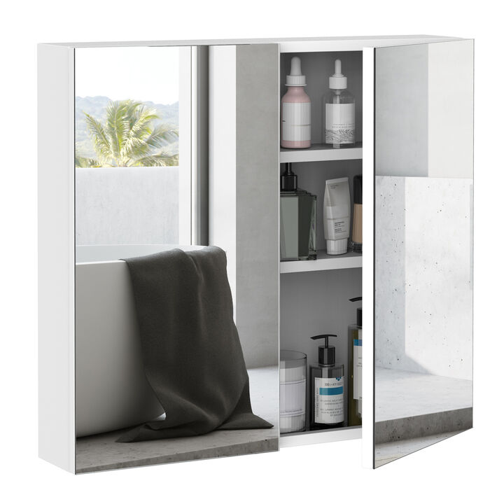 2 Door Floating Restroom Bathroom Vanity Mirror W/3-Tier Storage Shelves 24"x22"