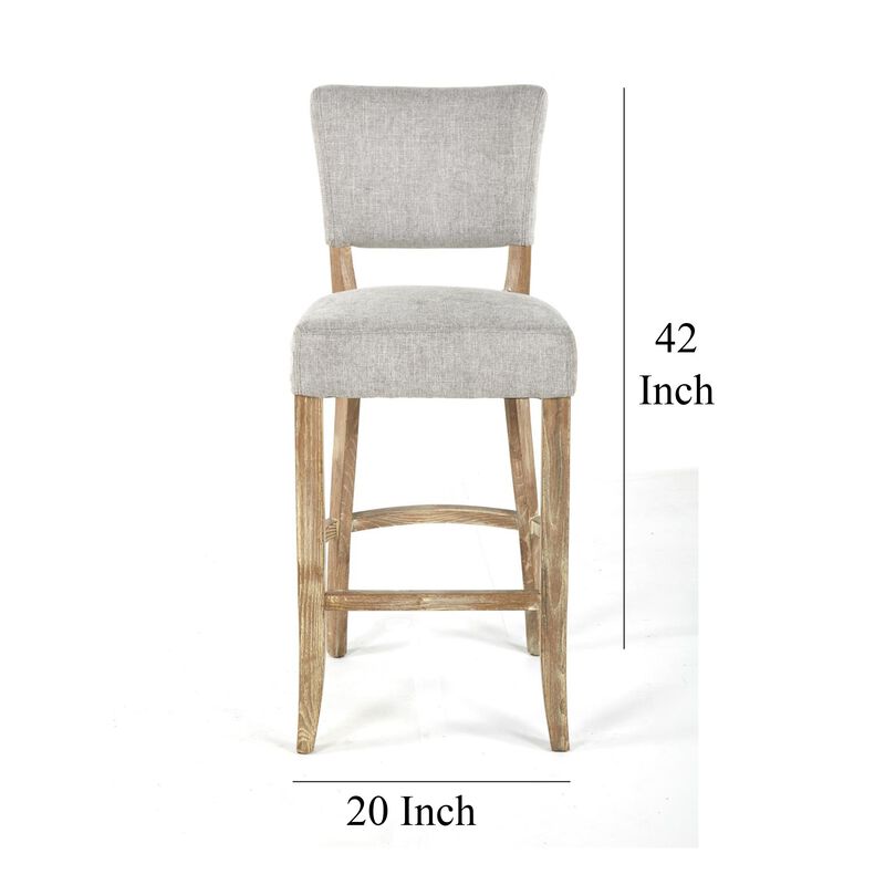 Ryna Barstool Chair, Plush Light Gray Fabric, Washed Oak Solid Wood