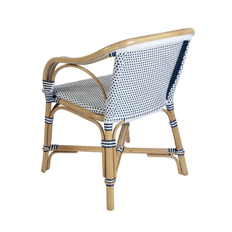 Butler Specialty Portofino 18.75 in. Seat Height Rattan Arm Chair, White and Navy image number 7