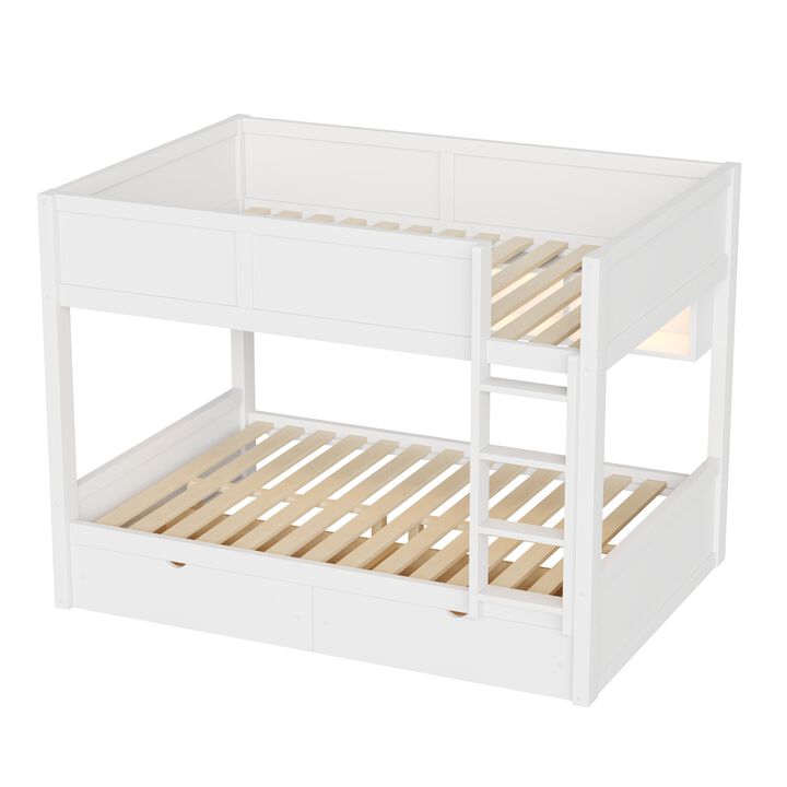 Merax Full XL over Full XL Wooden Bunk Bed with Side Storage Cabinets