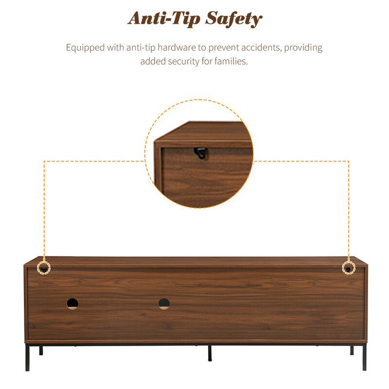 Merax Walnut Wood Finish TV Cabinet with Storage & Cable Management image number 7