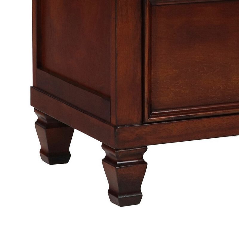 2 Drawer Wooden nightstand with Tapered Legs and Metal Rings, Brown-Benzara image number 4