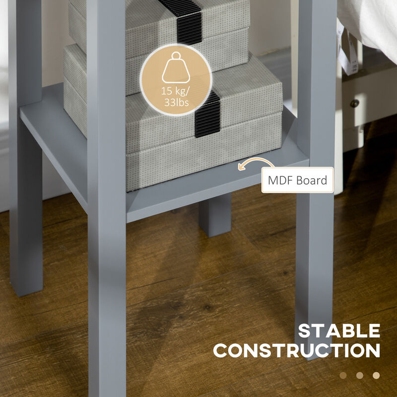 HOMCOM 2-Tier Side Table with Drawer, Narrow End Table with Bottom Shelf, for Living Room or Bedroom, Gray