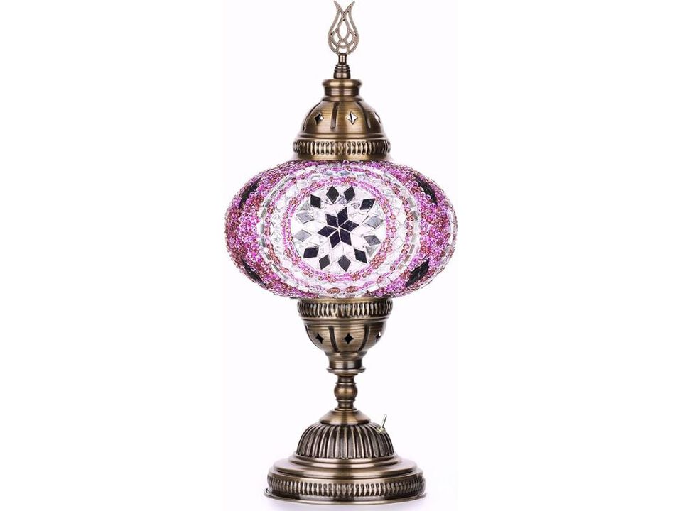 Battery Operated Turkish Moroccan Mosaic Table Lamp Cordless Stained Glass Light