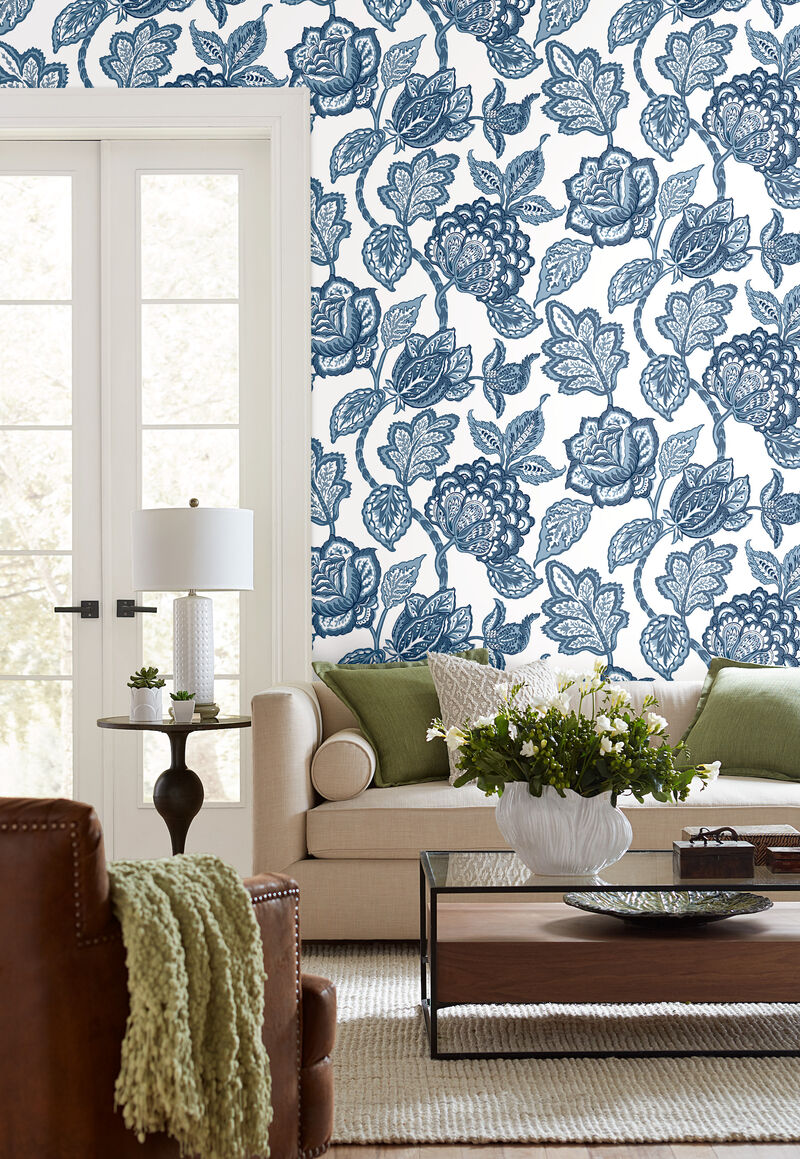 White & Blue Midsummer Jacobean Wallpaper image number 1