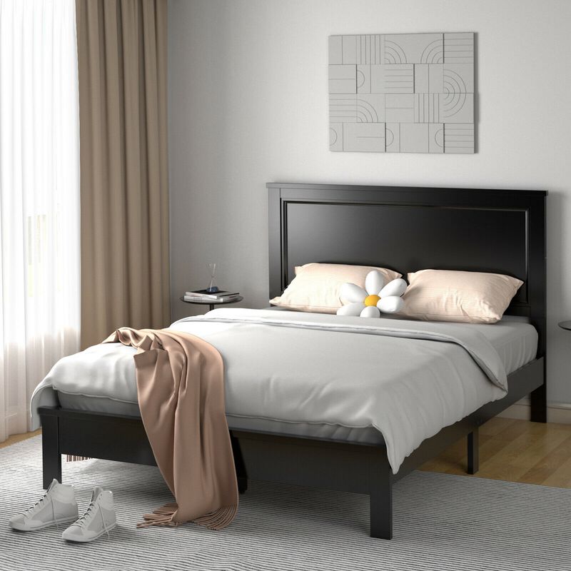 Platform Bed Frame with Slats and High Headboard for Bedroom Setup
