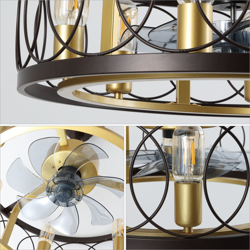 Celeste 6-Light Industrial Farmhouse 6-Speed Metal Mobile-App Remote-Controlled Caged LED Ceiling Fan