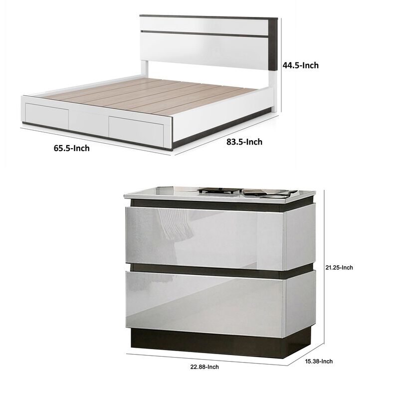 Queen Bedroom Set, White, Metallic Gray Wood, 3 Piece Set with 2 Nightstands image number 7