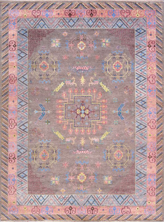 Pasargad Home Khotan Hand-Knotted Grey Wool Area Rug-10' 1'' X 14' 0''