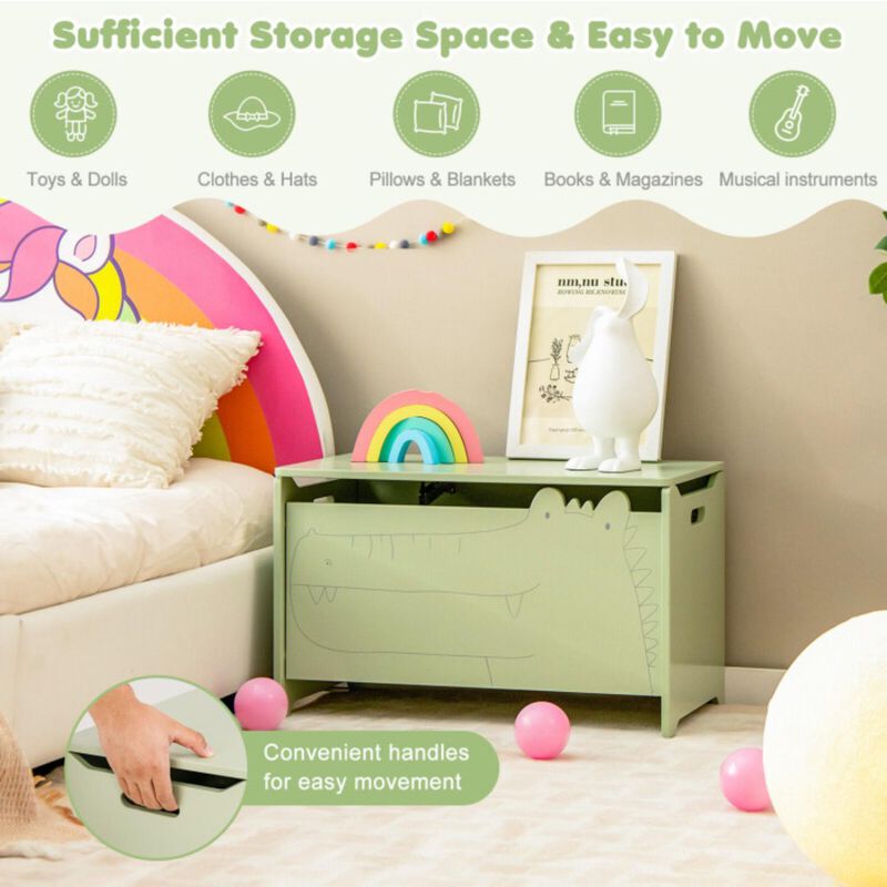 Hivvago Wooden Kids Toy Box with Safety Hinge-Green