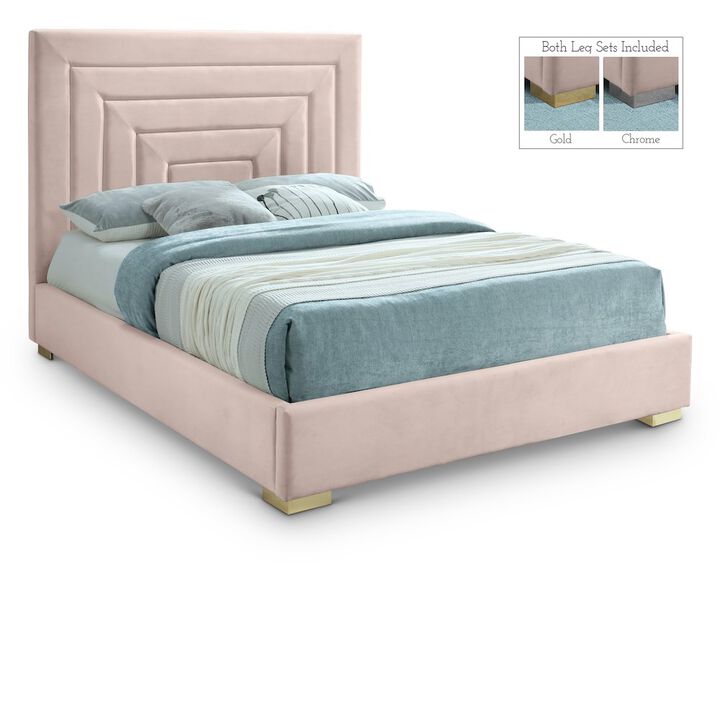 Meridian Furniture Nora Pink Velvet Queen Bed