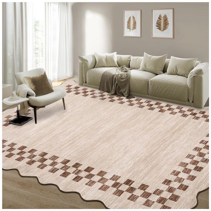 Washable Rugs Modern Geometric Scalloped Throw Carpet for Living Room Stain Resistant Throw Carpet with NonSlip Backing for Nursery Apartment
