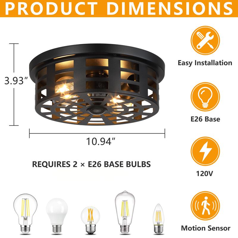 10.94" Modern 2-Light Motion Sensor Outdoor Flush Mount Light image number 2