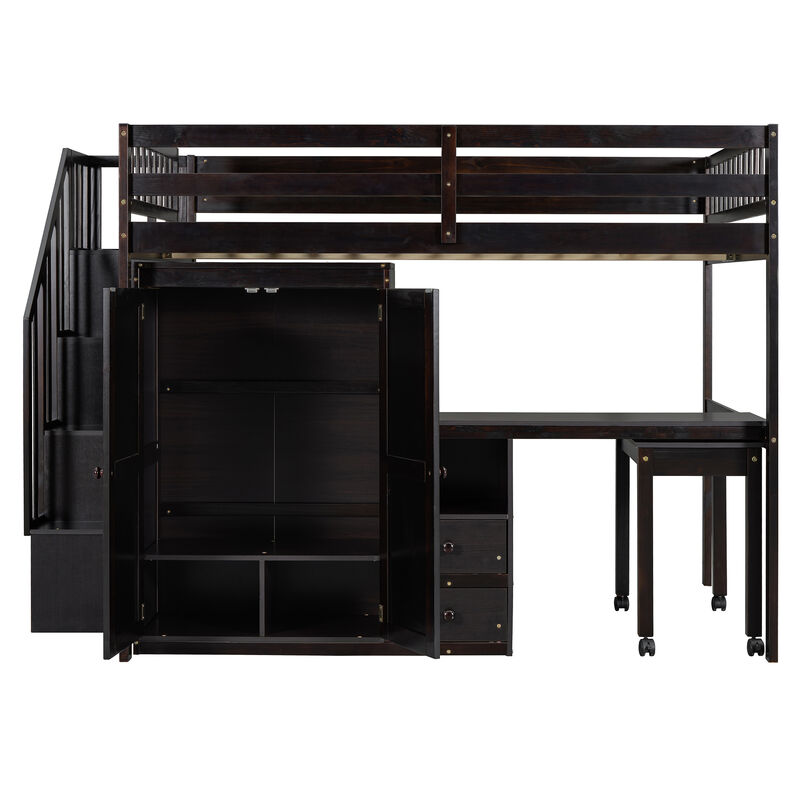 Merax Loft Bed with Desk and Wardrobe