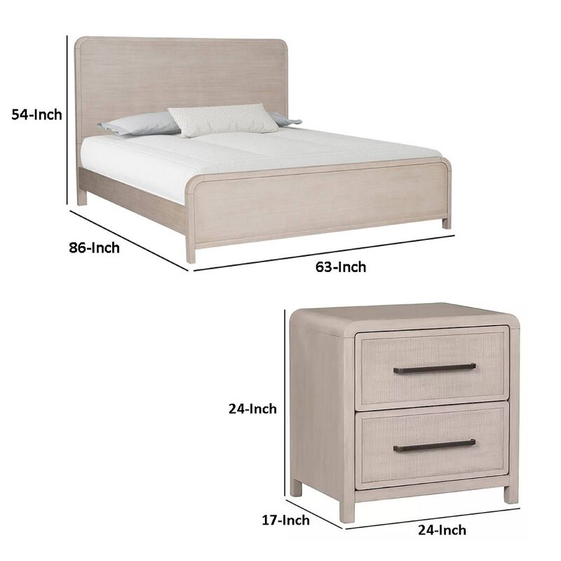 Queen Bedroom Set, Natural Oak Beige Brown Wood, 3 Piece Set with 2 Nightstands image number 7