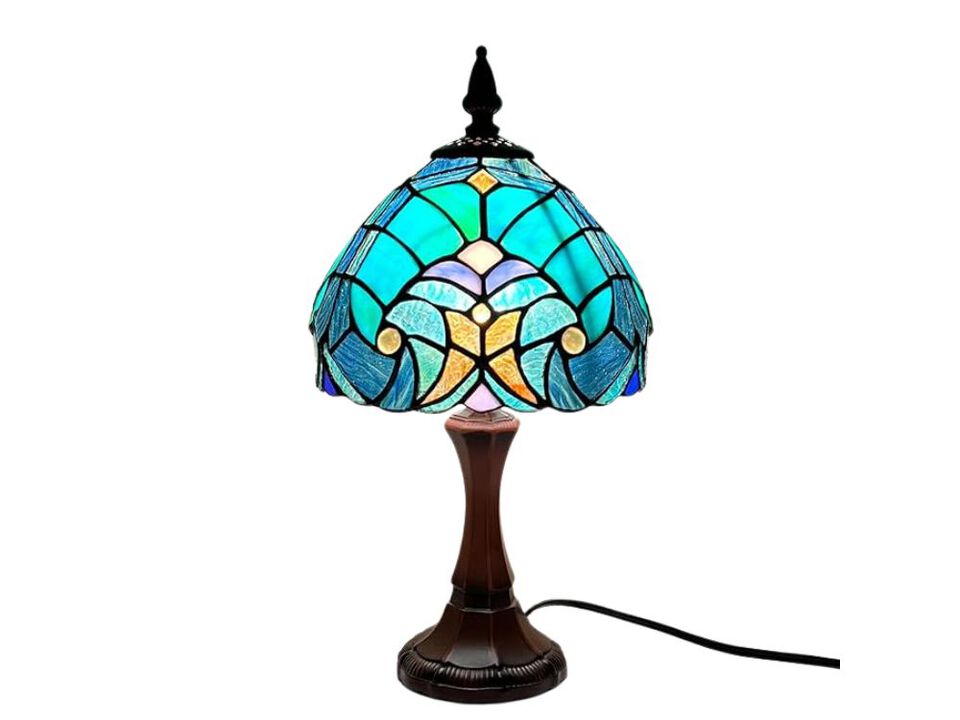 Tiffany Style Stained Glass Vintage Table Lamp Green Bedroom Living Room