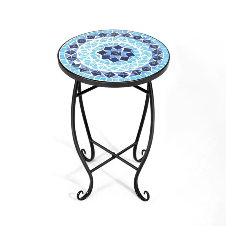 Hivvago Mosaic Round Side Table Plant Stand for Patio Lawn Garden