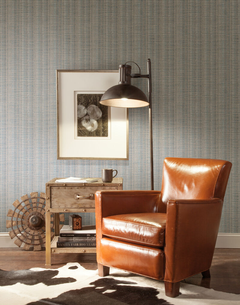 Broken Boucle Stripe Putty & Blue Wallpaper image number 2