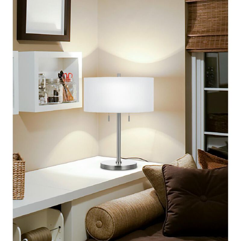 Hivvago 24" Nickel Metal Two Light Table Lamp With White Empire Shade