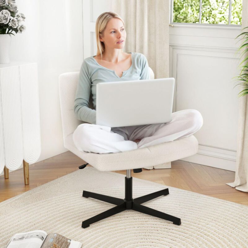 Hivvago Office Armless Chair Cross Legged with Imitation Lamb Fleece and Adjustable Height