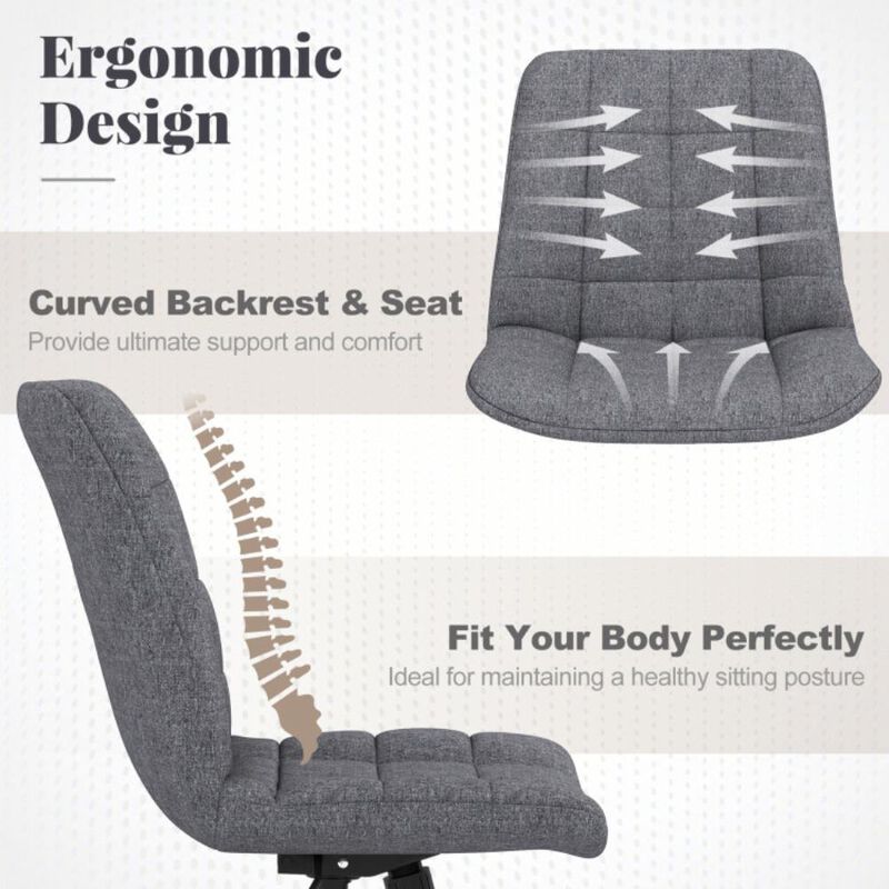 Hivvago Armless Office Chair Upholstered Makeup Vanity Chair with Adjustable Height and Wheels