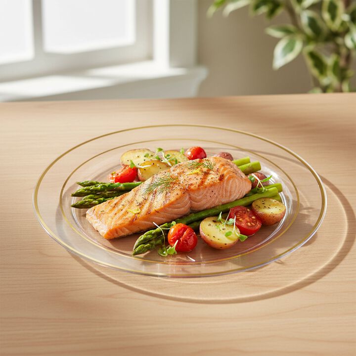7.5" Clear with Gold Edge Rim Plastic Salad Plates (120 Plates)