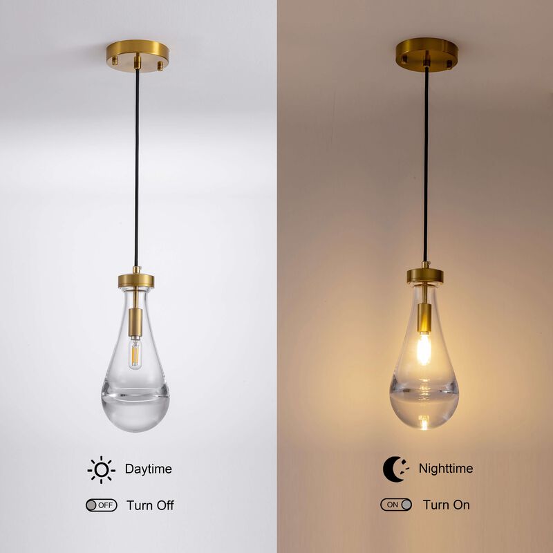 Adoncia 1 Light 5" Brushed Shiny Brass Clear Raindrop Glass Shade Pendant Chandelier image number 4