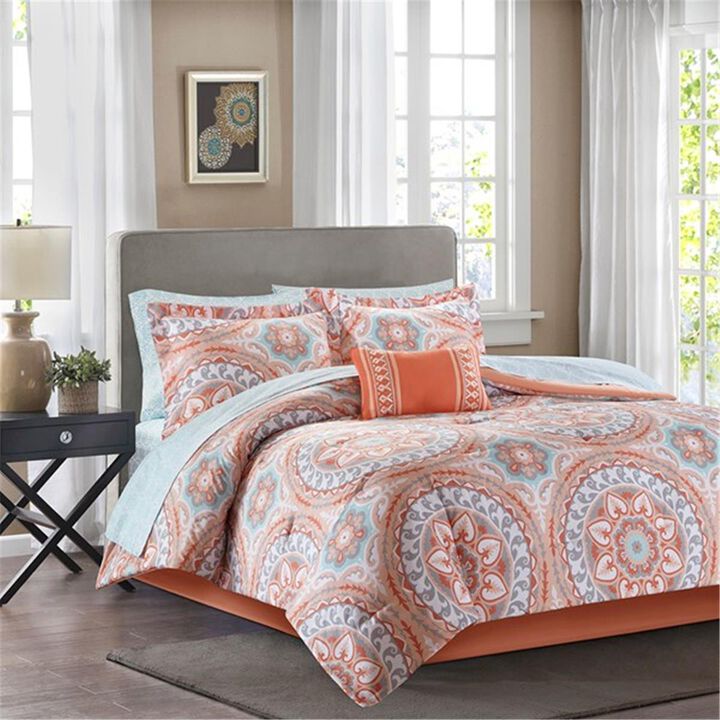Madison Park  9 Pieces Coral Serenity Complete Bed And Sheet Set, Queen