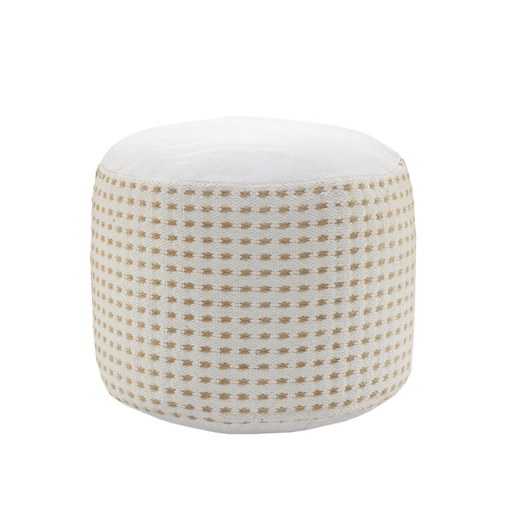 Jute Round Geometric Pouf Ottoman for Living Room or Bedroom Seating