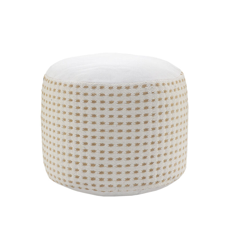 Jute Round Geometric Pouf Ottoman for Living Room or Bedroom Seating