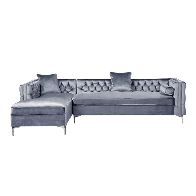 Inspired Home Clarinda Velvet Left Facing Chaise Sectional Sofa