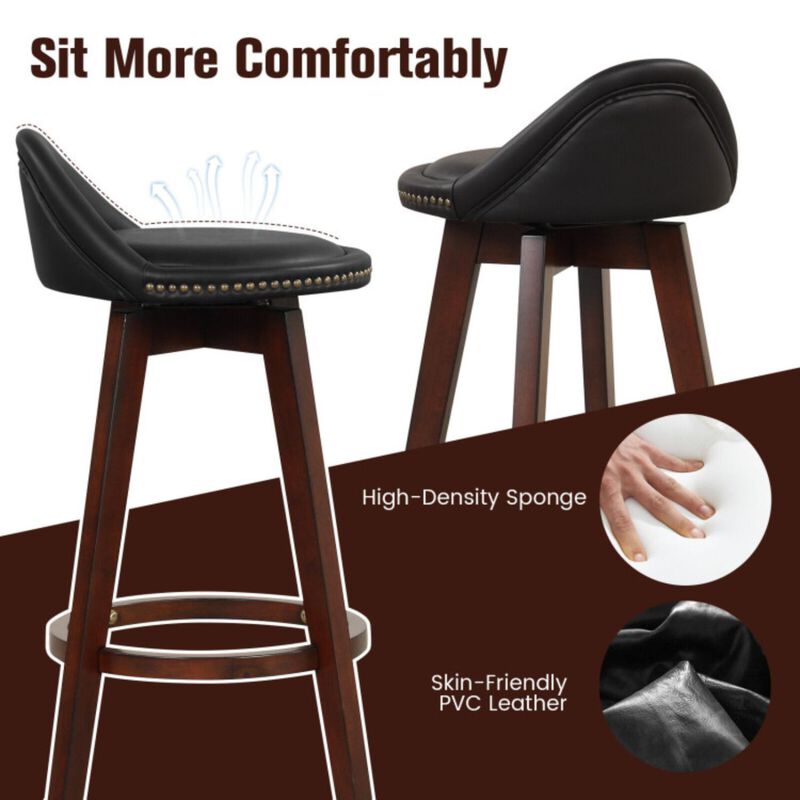 Hivvago 2 Pieces Cushioned Swivel Bar Stool Set with Low Back