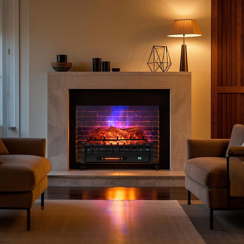 Electric Fireplace Insert WiFi Controlled with Infrared Quartz and Pinewood Logs-Black image number 3