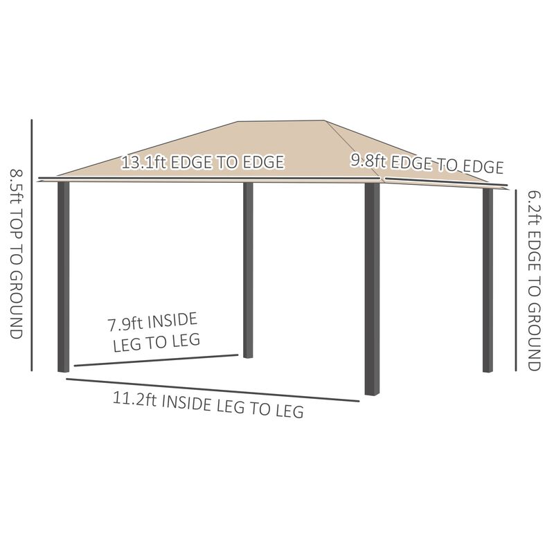 10' x 13' Patio Gazebo Aluminum Frame Outdoor Canopy Shelter with Sidewalls, Vented Roof for Garden, Lawn, Backyard and Deck, Brown