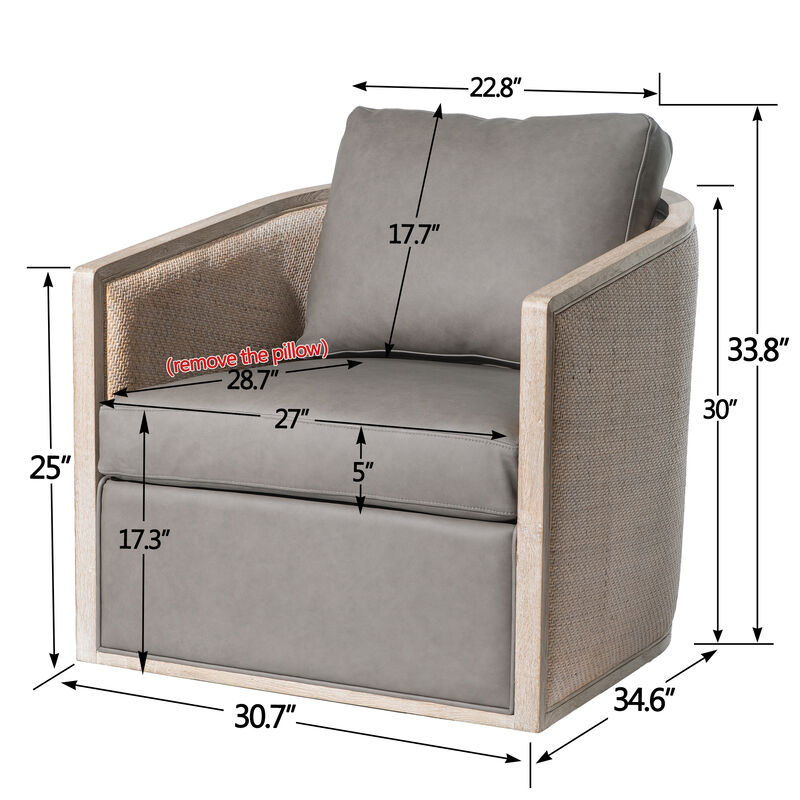 Claude Genuine Leather Swivel Cane Chair image number 2