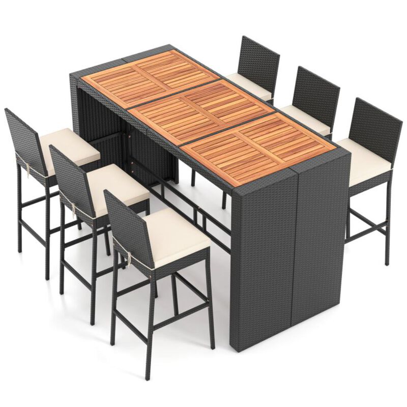 Hivvago 7 Pieces Patio Rattan Bar Set with Seat Cushions for Porch Yard Garden