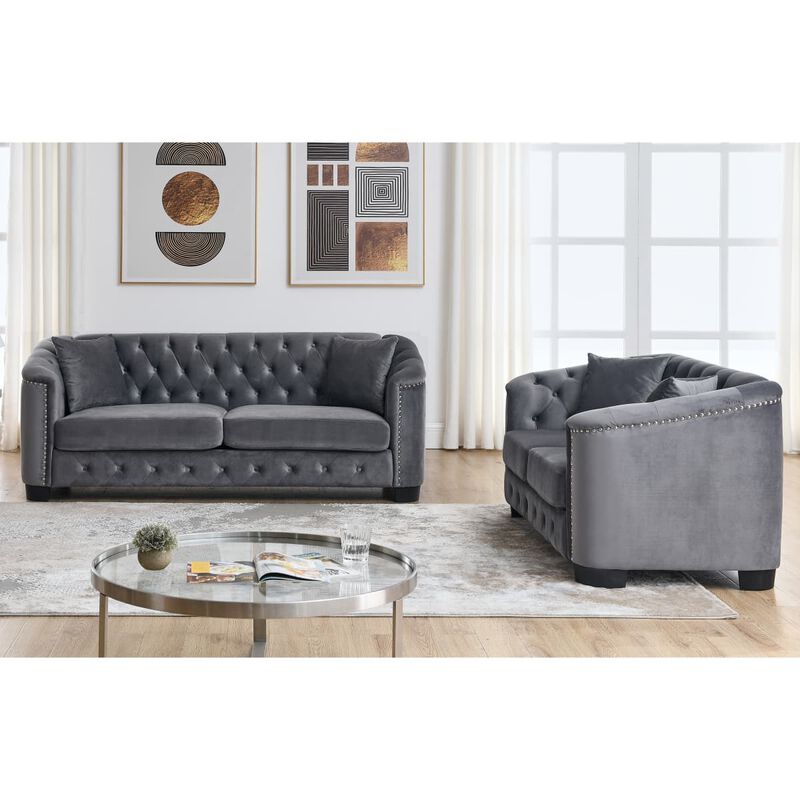 Velvet Chesterfield Sofa Set image number 3