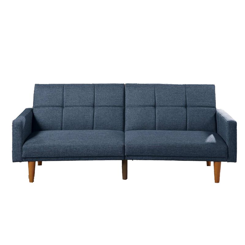 Fabric Adjustable Sofa with Square Tufted Back, Blue image number 1